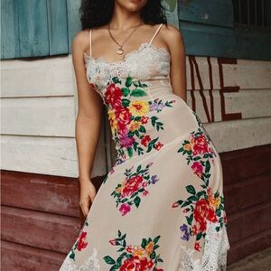 Anthropologie Floral Lace Dress - Cream, Red, Yellow, Green